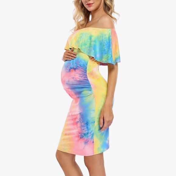 ⭐️COOLMEE Women's Maternity Off Shoulder Casual Dress⭐️ - Picture 2 of 10